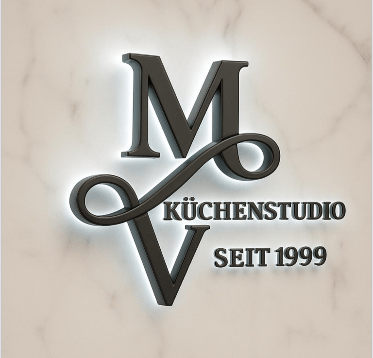 Logo MV, schwarze Schrift: MV Küchenstudio seit 1999