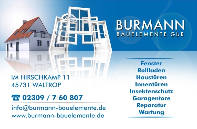 Visitenkarte Burmann Bauelemente GbR, 02309 760807, info@burmann-bauelemente.de, www.burmann-bauelemente.de