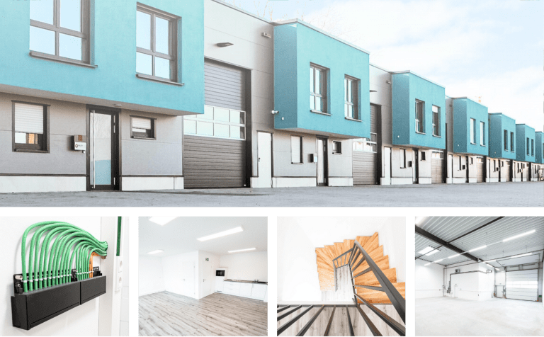 Moderne Gewerbeeinheiten im werkPark Waltrop mit Lagerhalle, Büro, Küche und Glasfaseranschluss – flexibel nutzbar für Unternehmen jeder Größe.