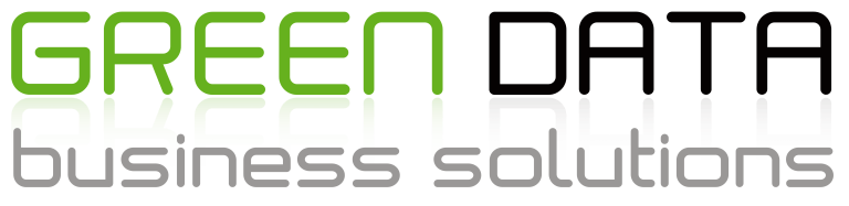 Logo in grüner, schwarzer und grauer Schrift: GREEN DATA business solutions 