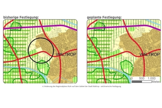 Screenshot der Unterlagen zur 4. Änderung des Regionalplans Ruhr auf dem Gebiet der Stadt Waltrop.