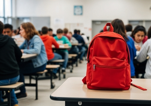 Rucksack im Klassenraum