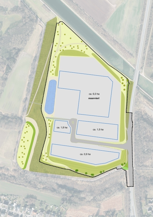 Lageplan mit Flächengrößen Gewerbegebiet Im Dicken Dören
