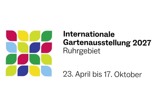 Logo: Internationale Gartenausstellung 2027. Text im Bild: Internationale Gartenausstellung 2027, Ruhrgebiet, 23. April bis 17. Oktober