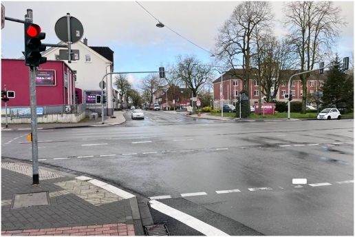 Die Hochstraße in Waltrop Ende März 2026 kurz vor der Freigabe für den Verkehr nach umfangreichen Bauarbeiten (Bild von der Rathauskreuzung aus)