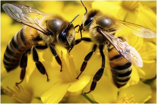 Auf dem Bild: Honigbienen auf gelber Blüte (KI-generiert)