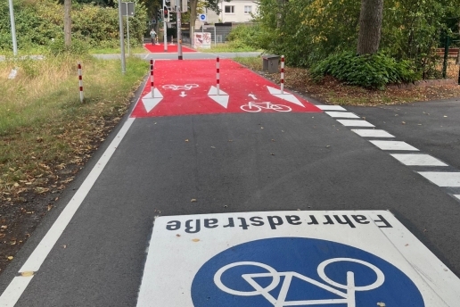 Auf dem Bild: Fahrbahnmarkierung "Fahrradstraße"